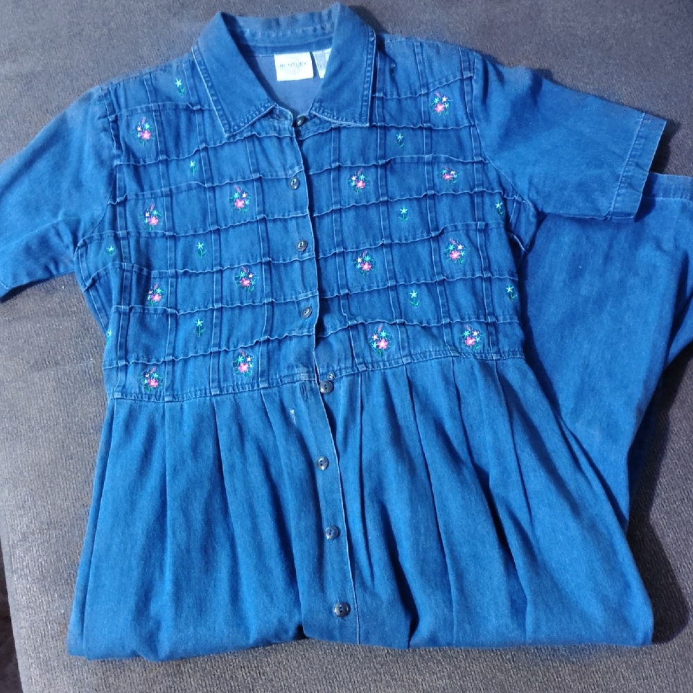 Embroidered Blue Denim Dress